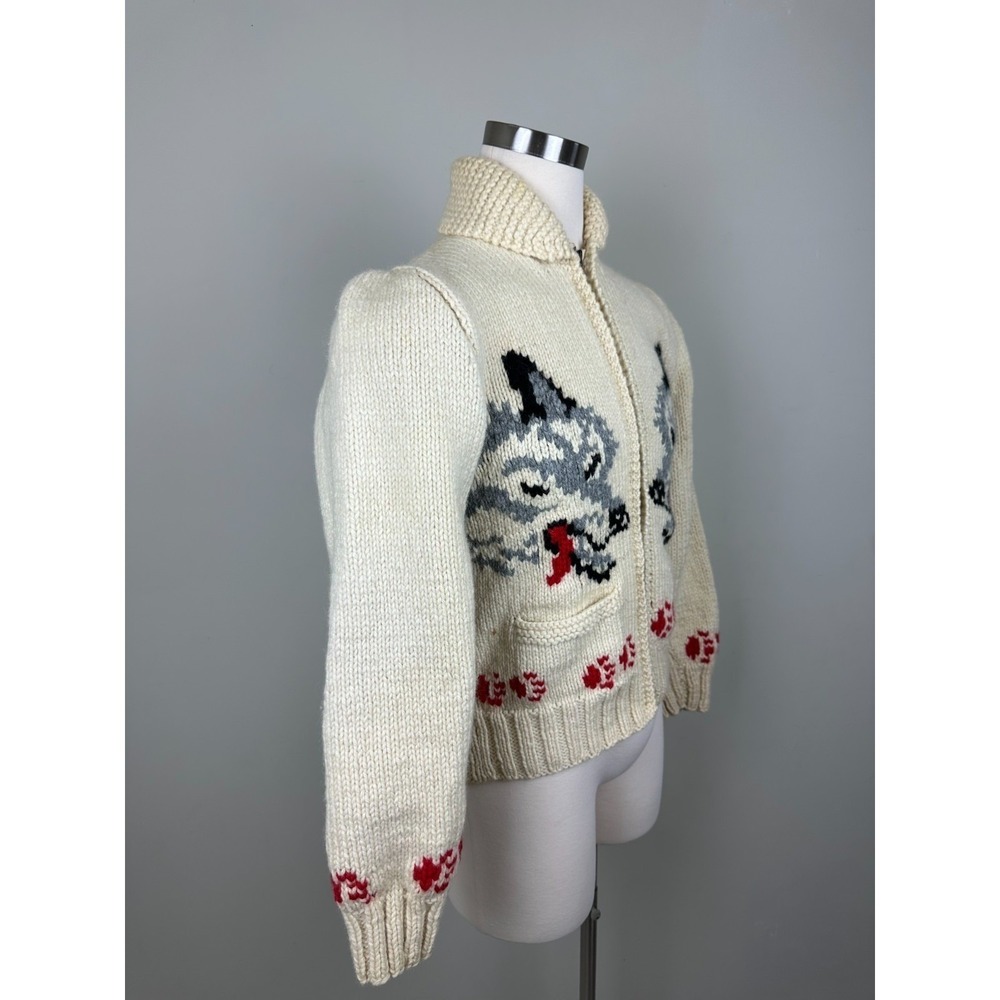 RARE Vintage 1950s Wolf Mary Maxim Cowichan Sweater Wool 100% Large - Picture 15 of 16